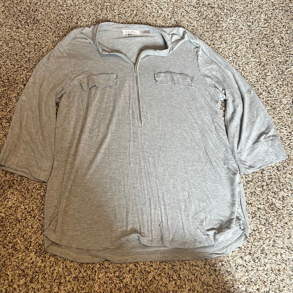 Calvin Klein‎ Gray 1/2 Zip 3/4 Sleeve Top - Women's Large